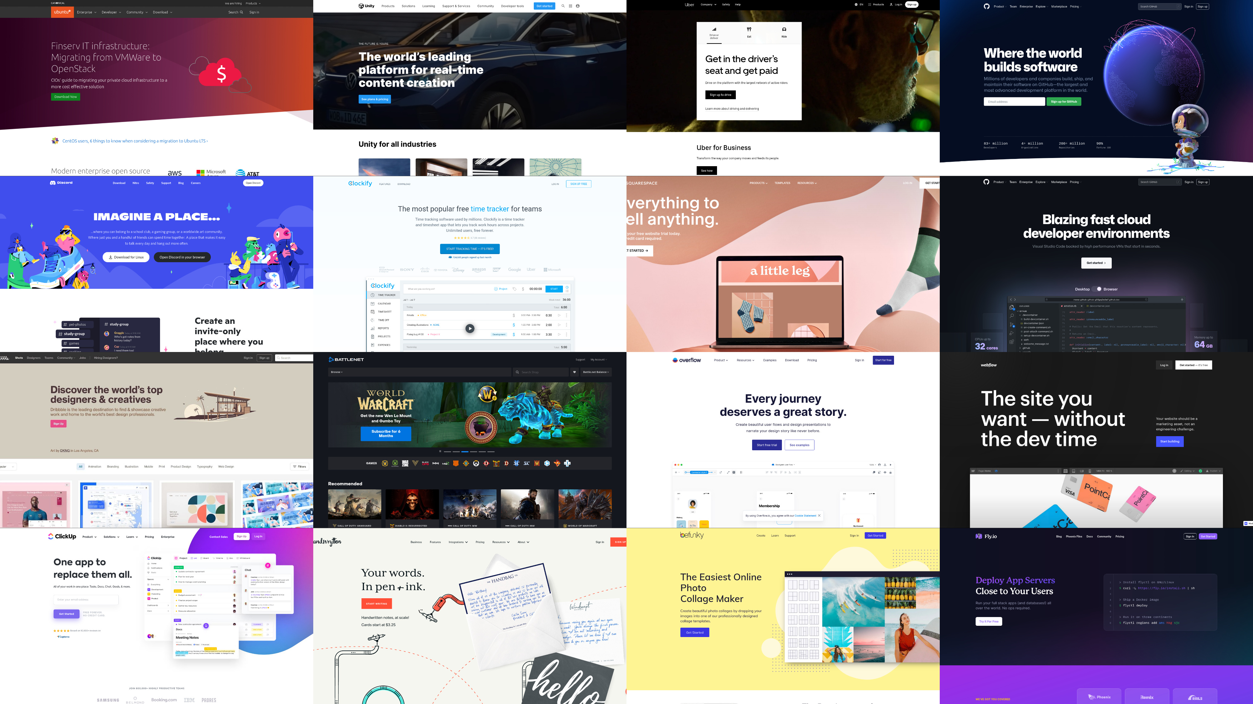 Een collage met voorbeelden van sites die deze layout met CTA gebruiken