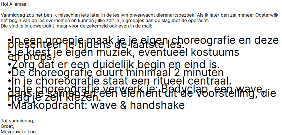 Een email met messed-up font-sizes